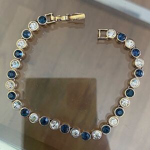 D'ORLAN vintage tennis bracelet.  Clear and Sapphire Blue crystals circa 1980
